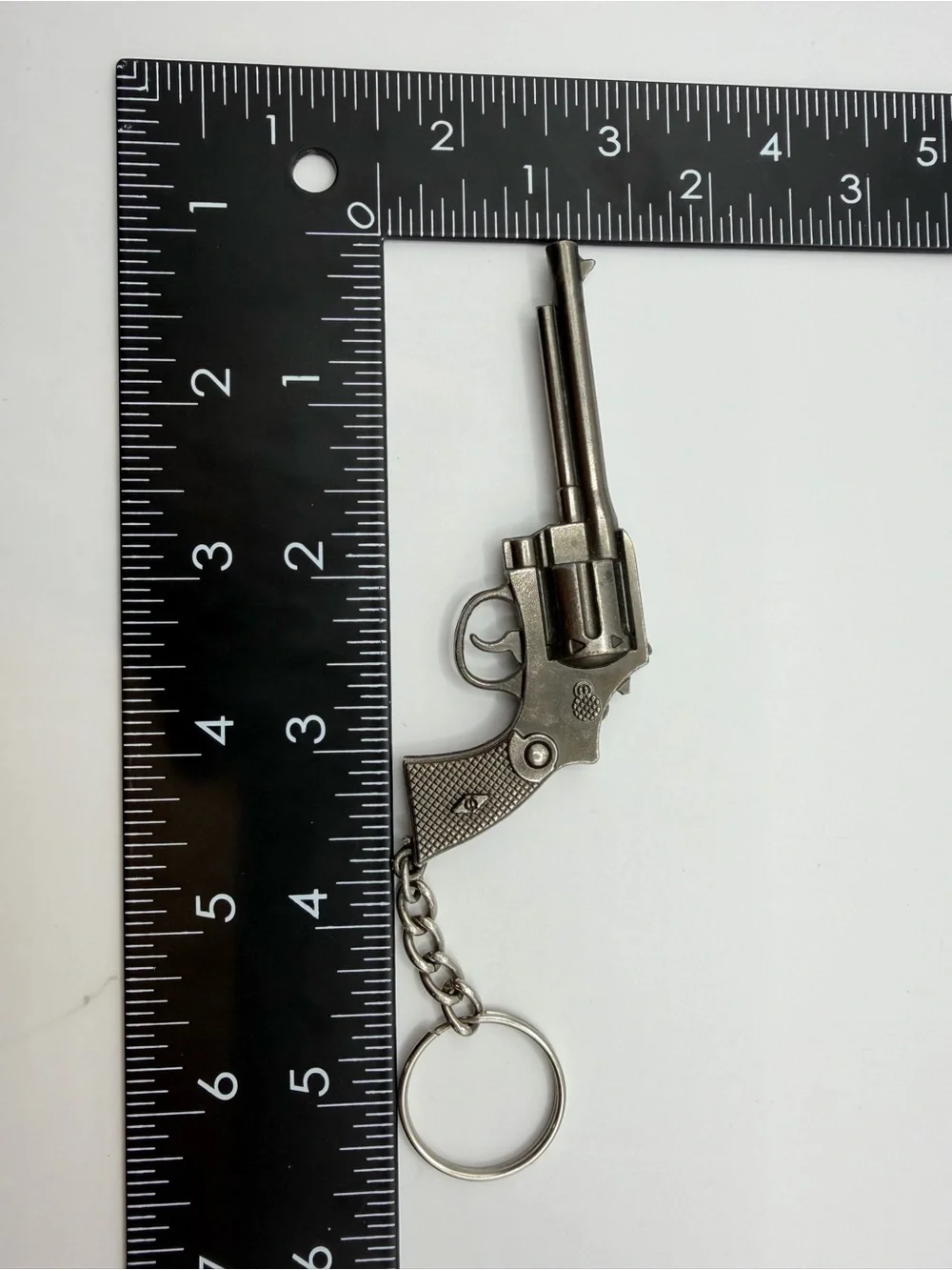Vintage Revolver Keychain - Antique Silver Gun Keyring Backpack Charm